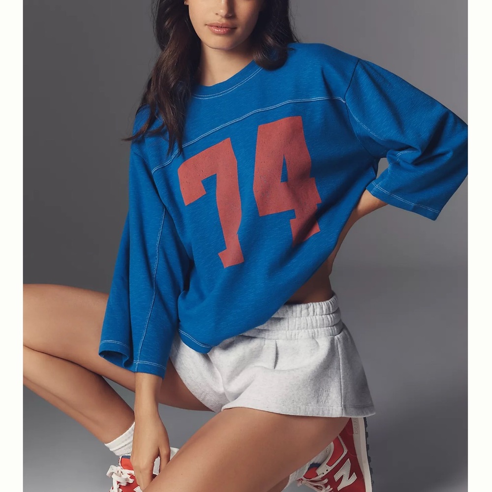 Anthropolgie Blue and Red Varsity Women's Top